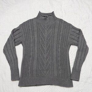 J. Crew Women's Turtleneck Cable-Knit Long Sleeve Sweater Medium Gray M1252